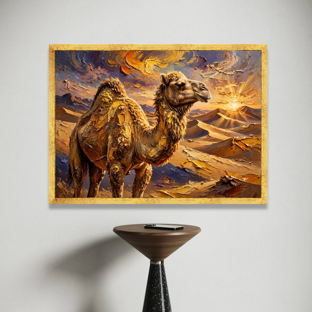 Desert Camel Sunset Canvas Wall Art, Middle Eastern Wildlife Painting, Warm Landscape Canvas, Animal Portrait Decoration, Canvas Print Art