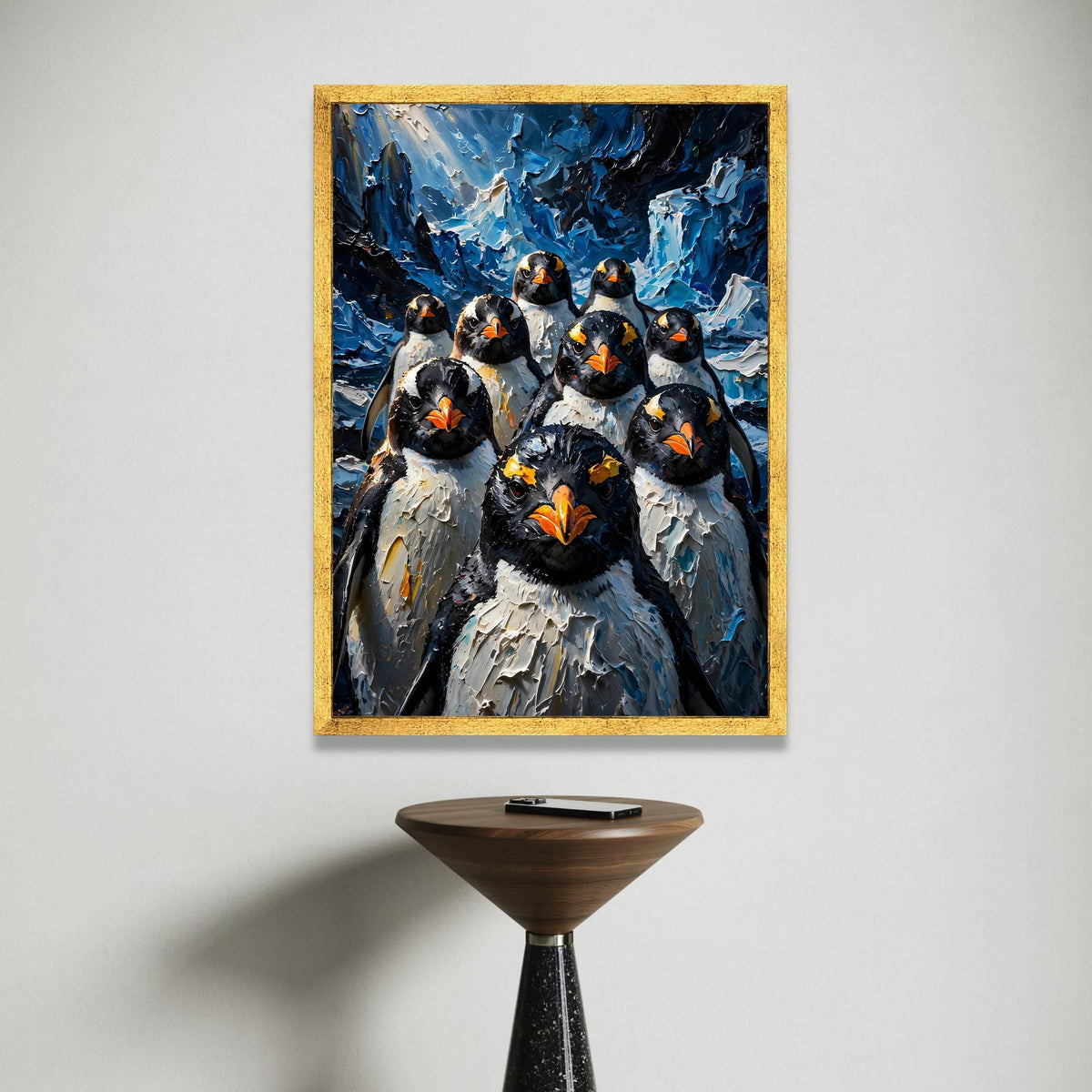 Bold Penguin Portraits Canvas, Arctic Bird Group Wall Art, Blue Ice Background, Wildlife Animal Canvas, Modern Home Canvas Print Art