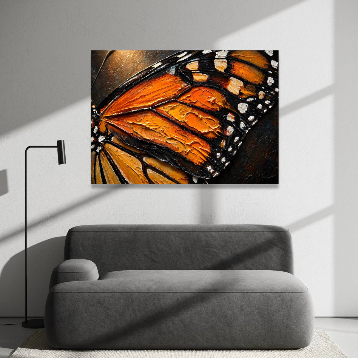 Vibrant Monarch Butterfly Wing Canvas, Nature Insect Art, Orange and Black Wall Decor, Close-up Wildlife Canvas, Home Canvas Print Art
