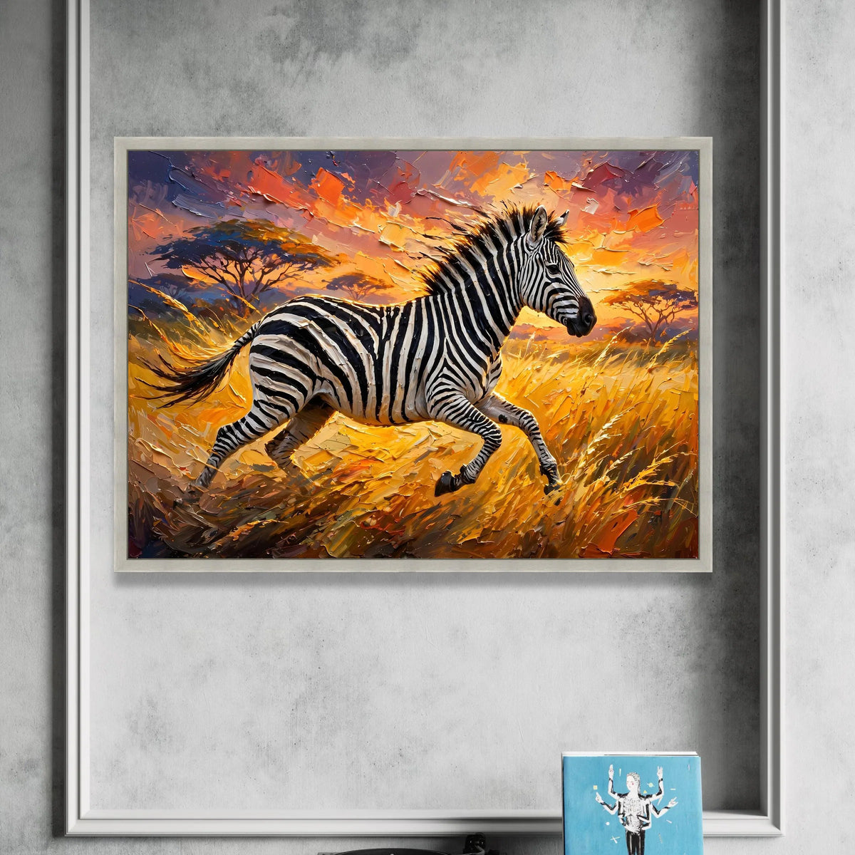 Running Zebra at Sunset Canvas, African Wildlife Wall Art, Safari Landscape Canvas, Vibrant Nature Scene, Home Decor Art Canvas Print Art