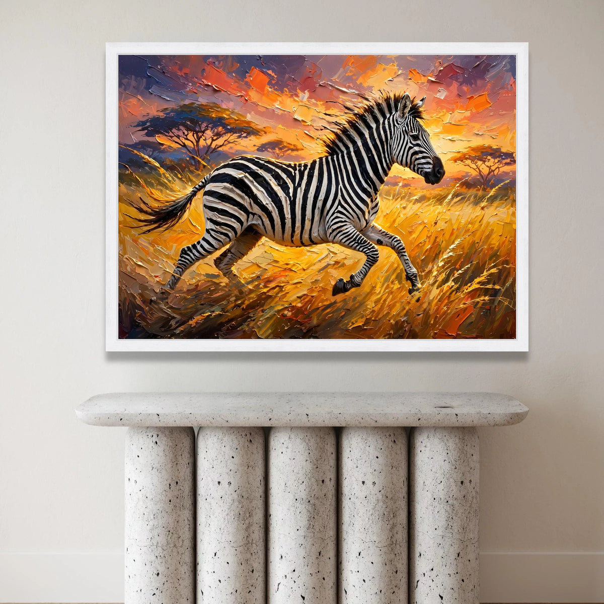 Running Zebra at Sunset Canvas, African Wildlife Wall Art, Safari Landscape Canvas, Vibrant Nature Scene, Home Decor Art Canvas Print Art