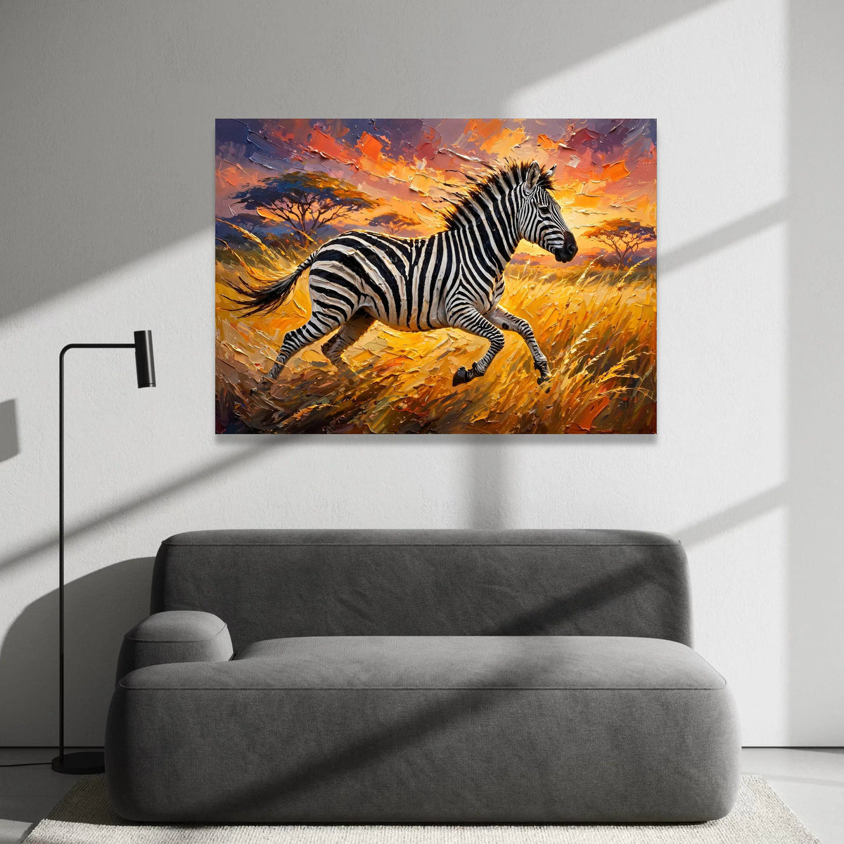 Running Zebra at Sunset Canvas, African Wildlife Wall Art, Safari Landscape Canvas, Vibrant Nature Scene, Home Decor Art Canvas Print Art