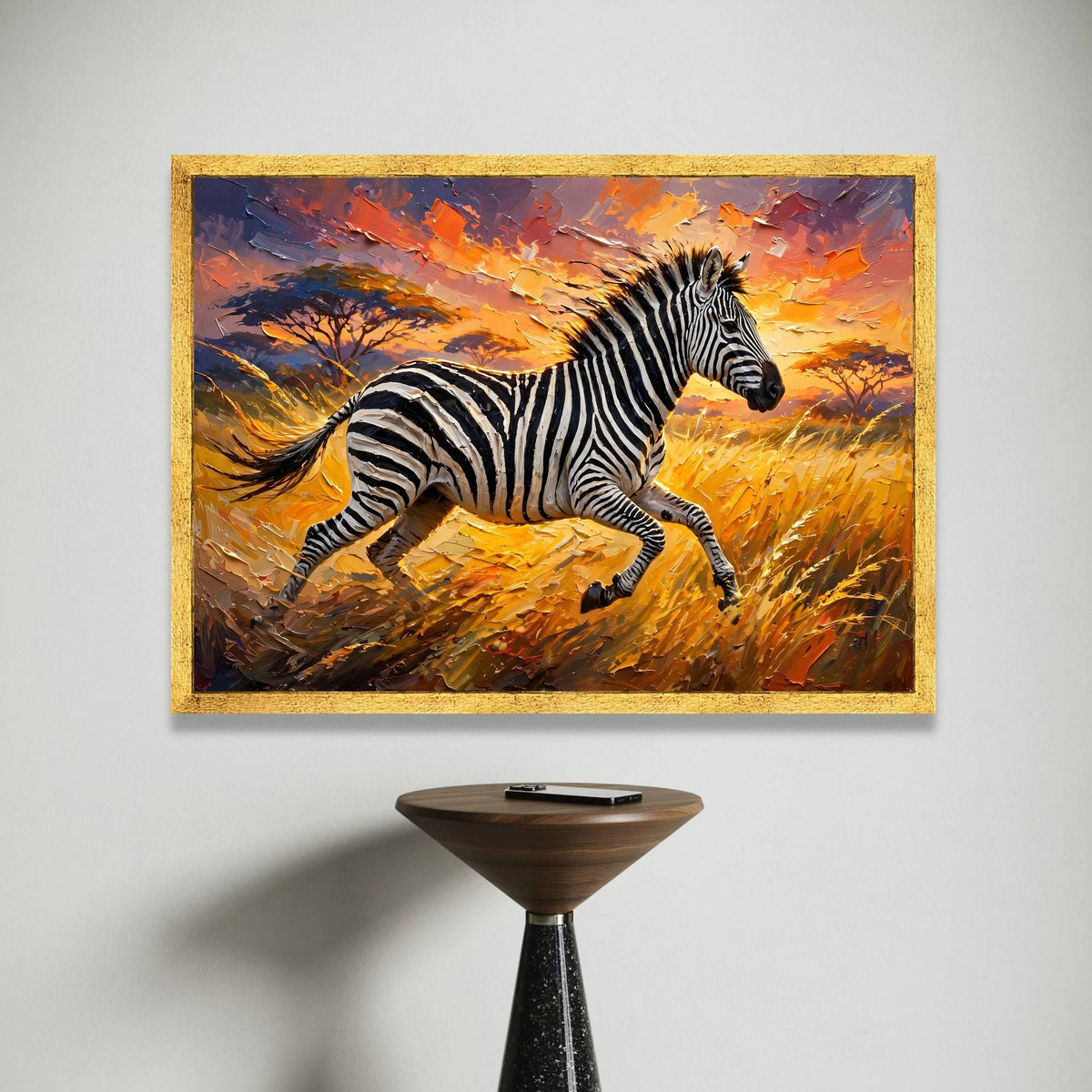 Running Zebra at Sunset Canvas, African Wildlife Wall Art, Safari Landscape Canvas, Vibrant Nature Scene, Home Decor Art Canvas Print Art