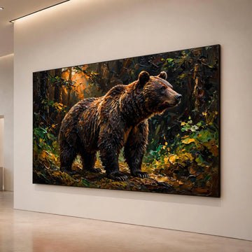 Majestic Brown Bear Autumn Forest Canvas, Wildlife Wall Art, Nature Animal Canvas, Rustic Home Decoration, Ready to Hang Canvas Print Art