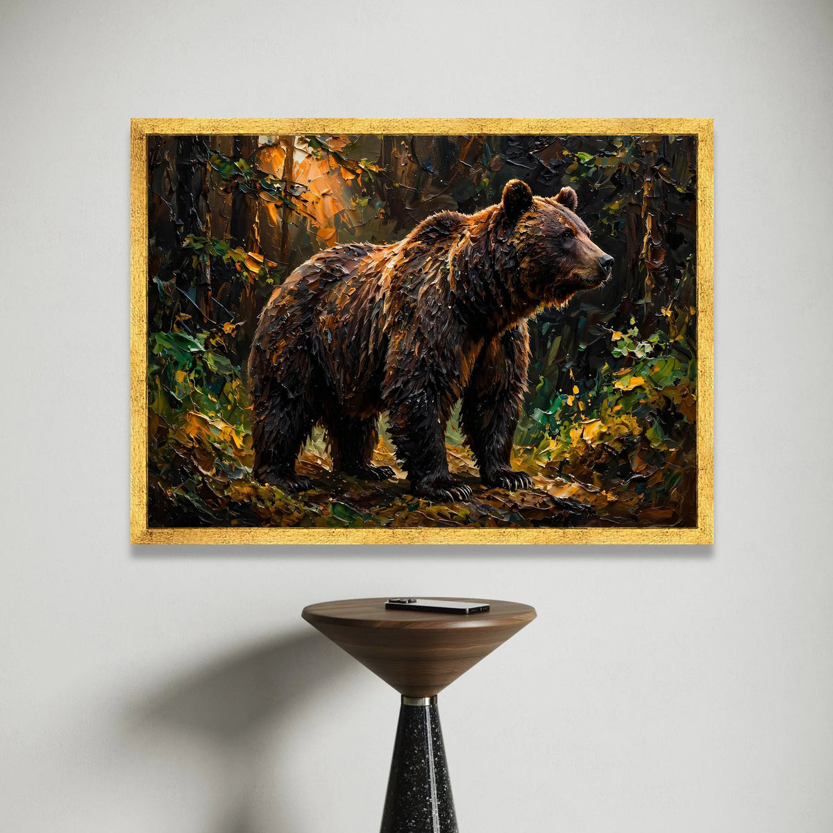 Majestic Brown Bear Autumn Forest Canvas, Wildlife Wall Art, Nature Animal Canvas, Rustic Home Decoration, Ready to Hang Canvas Print Art