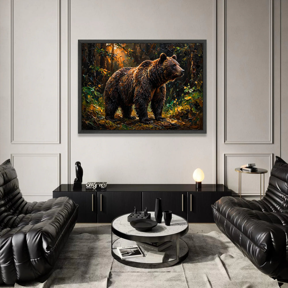 Majestic Brown Bear Autumn Forest Canvas, Wildlife Wall Art, Nature Animal Canvas, Rustic Home Decoration, Ready to Hang Canvas Print Art