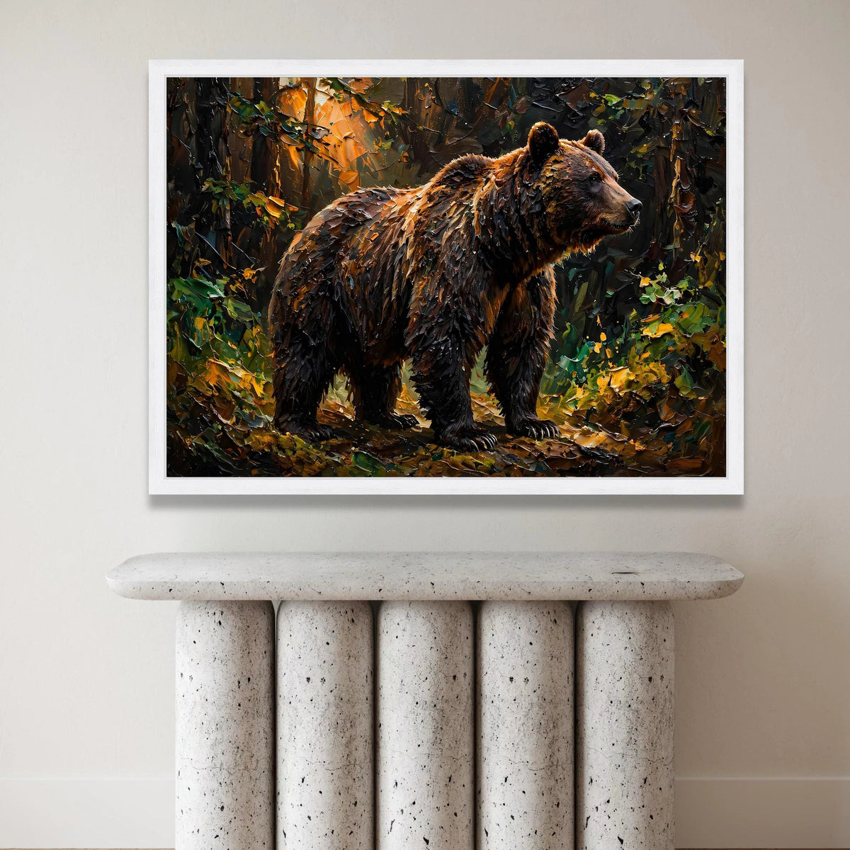 Majestic Brown Bear Autumn Forest Canvas, Wildlife Wall Art, Nature Animal Canvas, Rustic Home Decoration, Ready to Hang Canvas Print Art