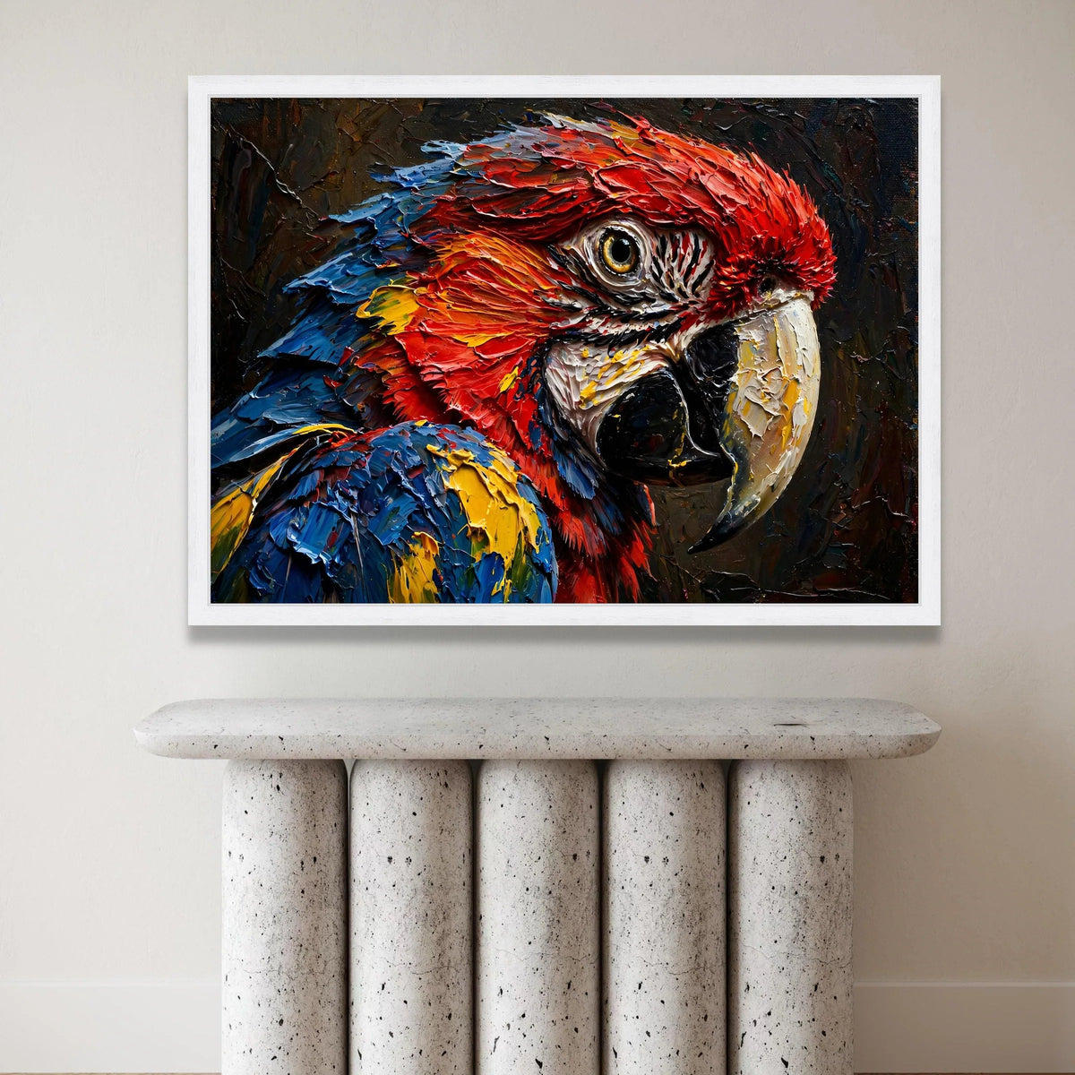 Colorful Parrot Head Close-Up Canvas, Tropical Bird Wall Art, Exotic Nature Decor, Vibrant Wildlife Canvas, Ready to Hang Canvas Print Art