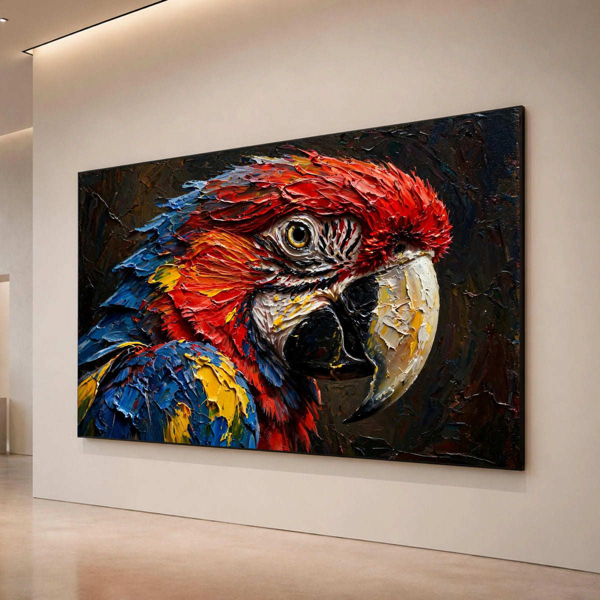 Colorful Parrot Head Close-Up Canvas, Tropical Bird Wall Art, Exotic Nature Decor, Vibrant Wildlife Canvas, Ready to Hang Canvas Print Art
