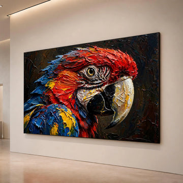 Colorful Parrot Head Close-Up Canvas, Tropical Bird Wall Art, Exotic Nature Decor, Vibrant Wildlife Canvas, Ready to Hang Canvas Print Art