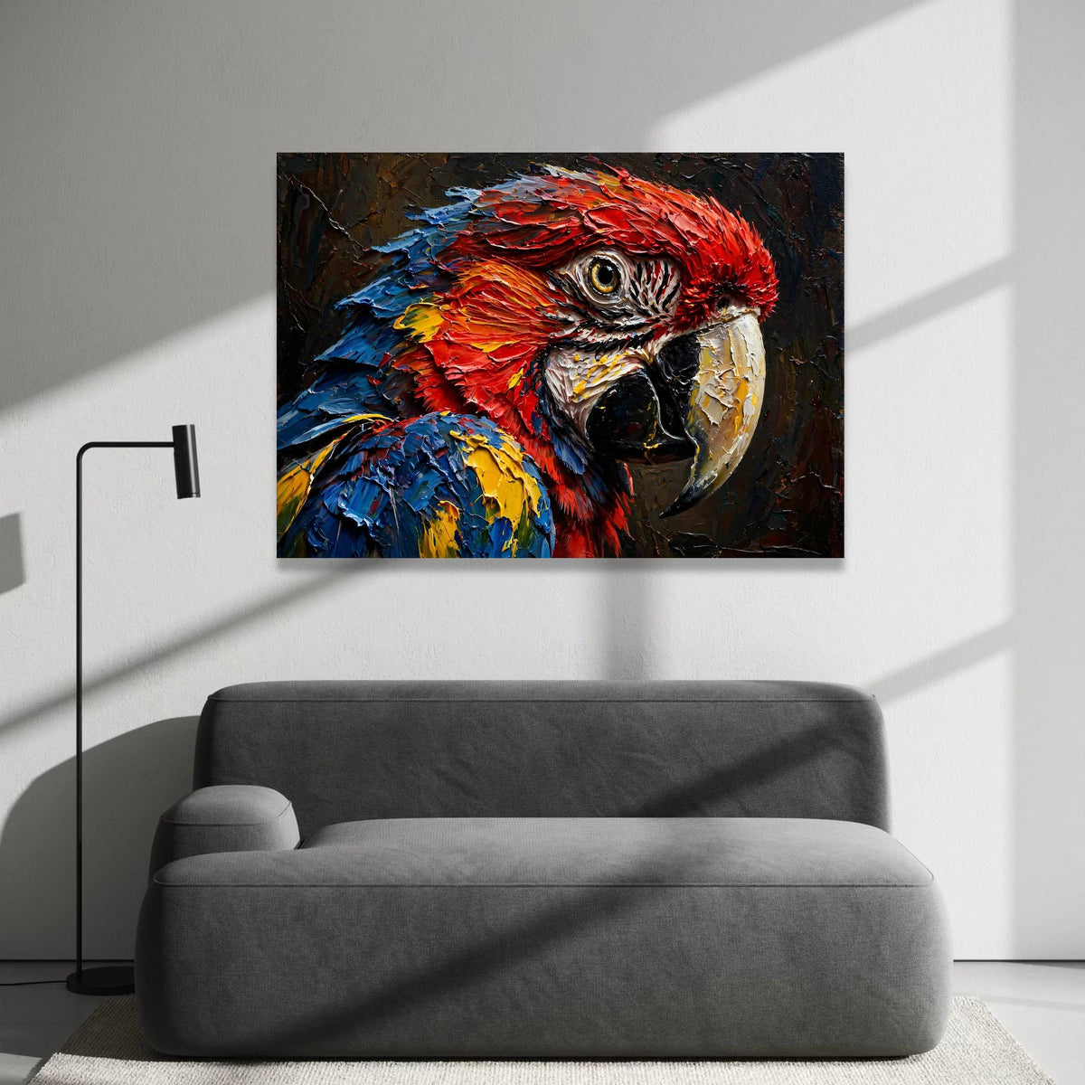 Colorful Parrot Head Close-Up Canvas, Tropical Bird Wall Art, Exotic Nature Decor, Vibrant Wildlife Canvas, Ready to Hang Canvas Print Art