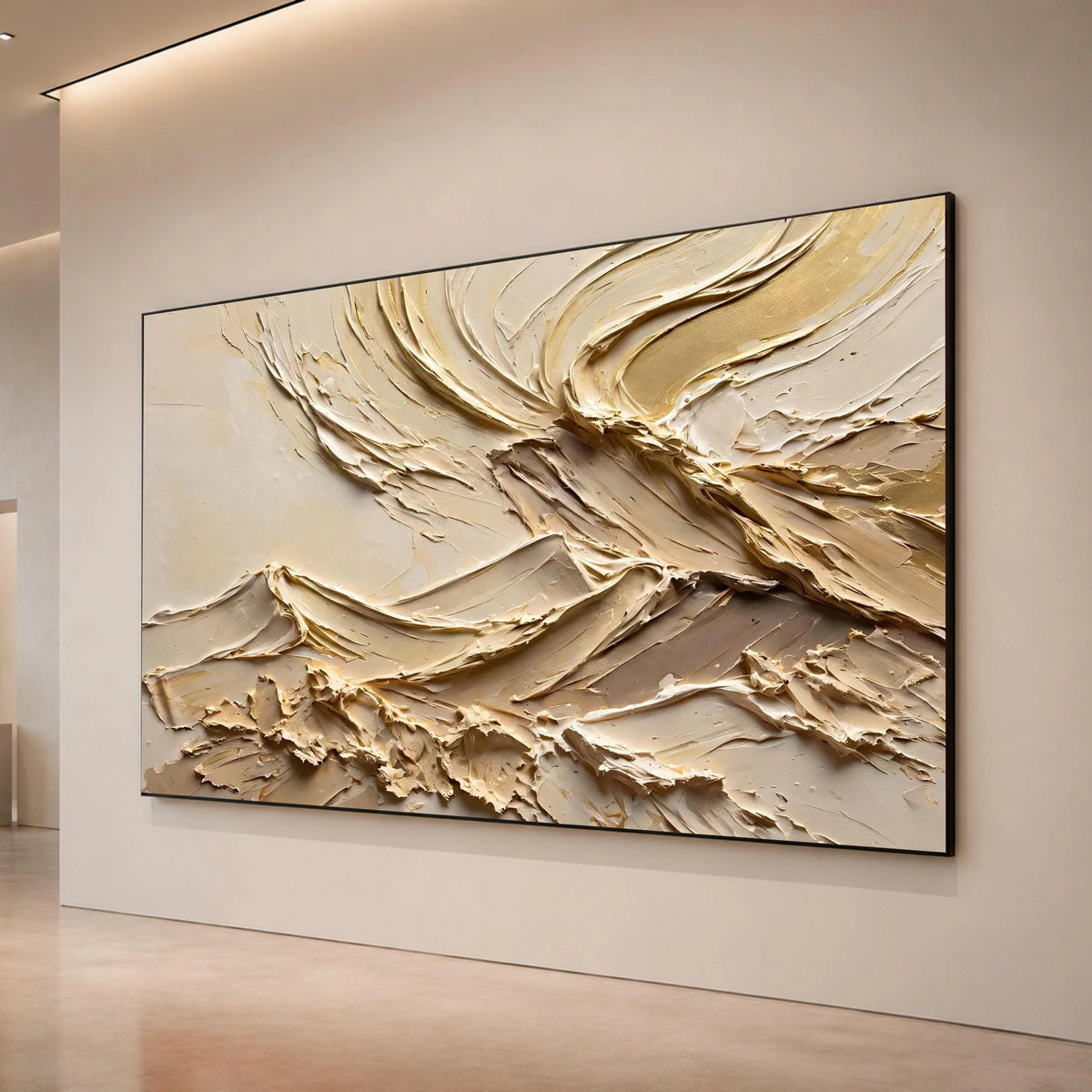 Neutral Cream Flow Abstract Canvas, Contemporary Swirl Wall Art, Beige Modern Home Decor, Elegant Living Room Canvas, Ready Canvas Print Art