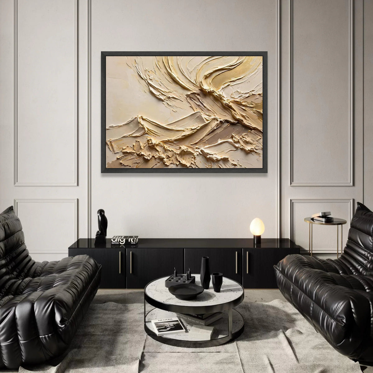 Neutral Cream Flow Abstract Canvas, Contemporary Swirl Wall Art, Beige Modern Home Decor, Elegant Living Room Canvas, Ready Canvas Print Art