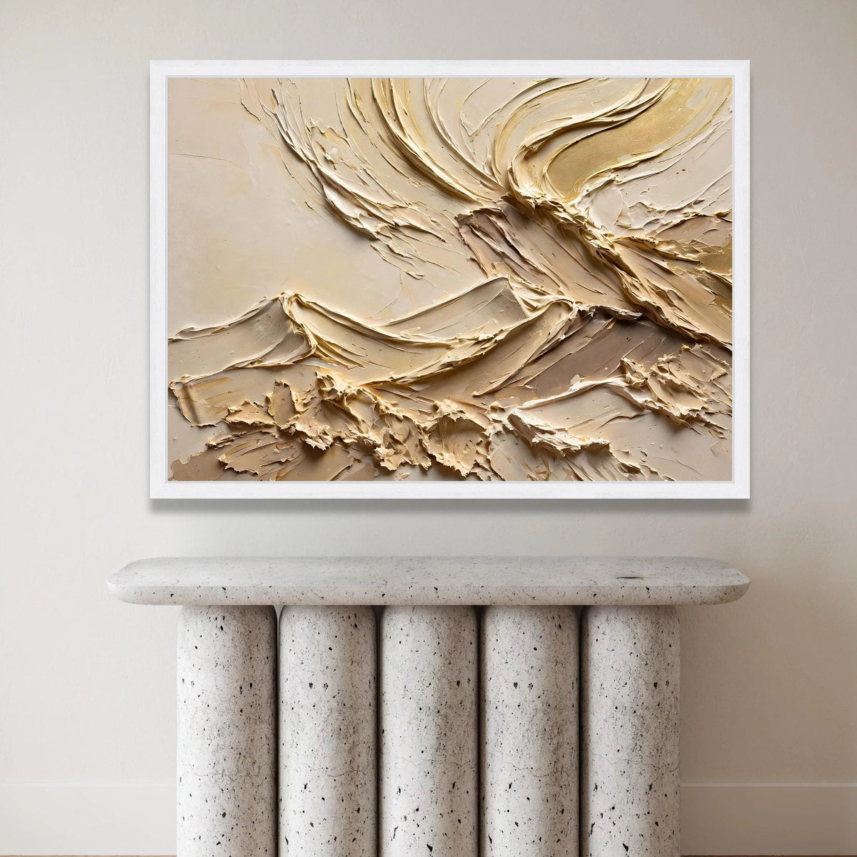 Neutral Cream Flow Abstract Canvas, Contemporary Swirl Wall Art, Beige Modern Home Decor, Elegant Living Room Canvas, Ready Canvas Print Art