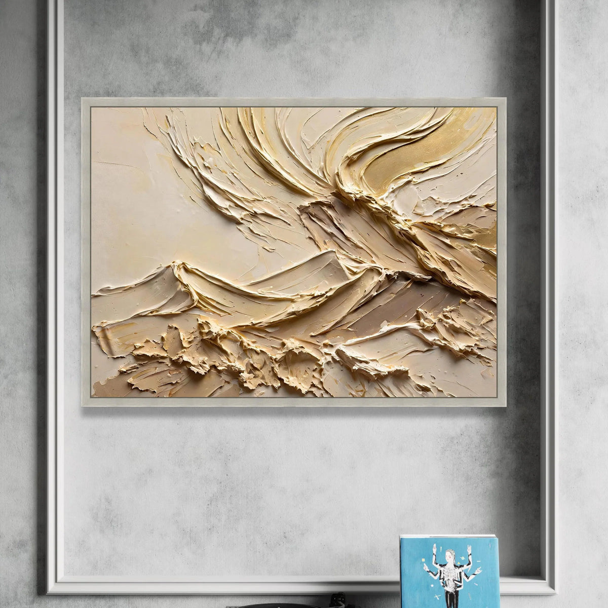 Neutral Cream Flow Abstract Canvas, Contemporary Swirl Wall Art, Beige Modern Home Decor, Elegant Living Room Canvas, Ready Canvas Print Art