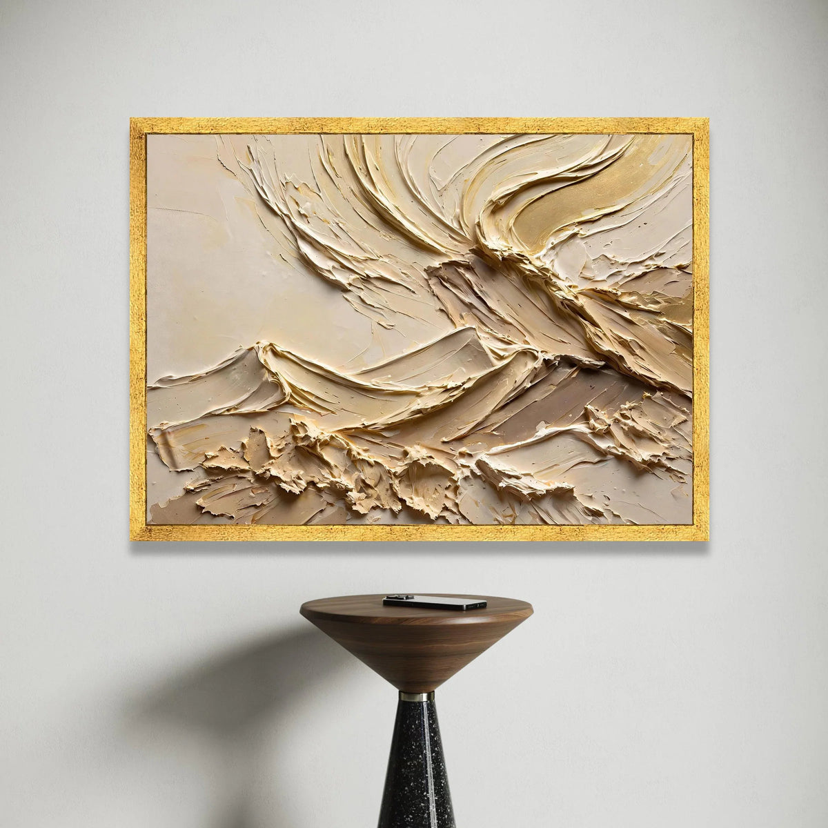 Neutral Cream Flow Abstract Canvas, Contemporary Swirl Wall Art, Beige Modern Home Decor, Elegant Living Room Canvas, Ready Canvas Print Art