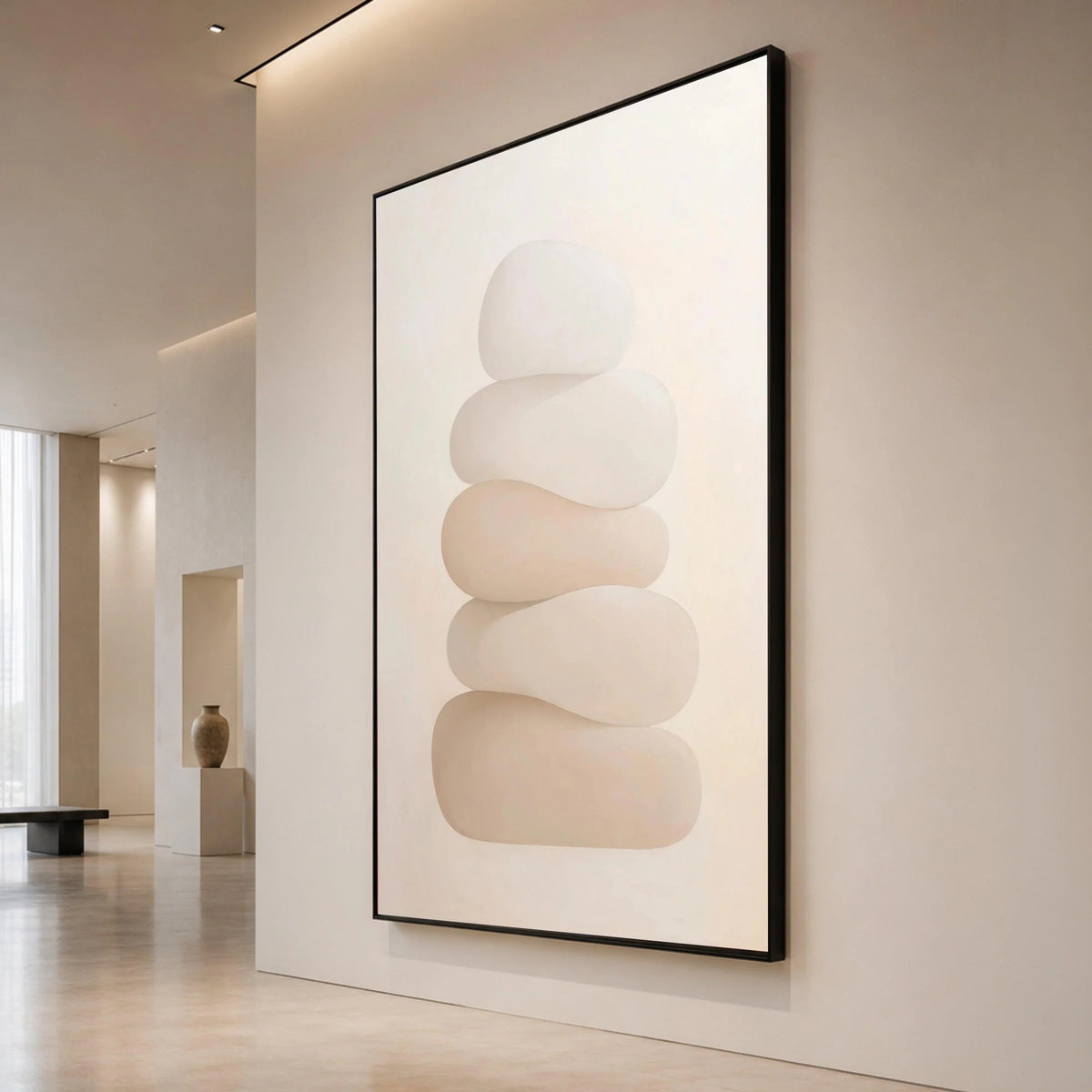 Neutral Stacked Stones Canvas, Minimalist Abstract Wall Art, Modern Home Decor, Calming Natural Shapes Canvas, Soft Beige Canvas Print Art