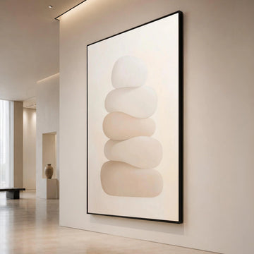 Neutral Stacked Stones Canvas, Minimalist Abstract Wall Art, Modern Home Decor, Calming Natural Shapes Canvas, Soft Beige Canvas Print Art