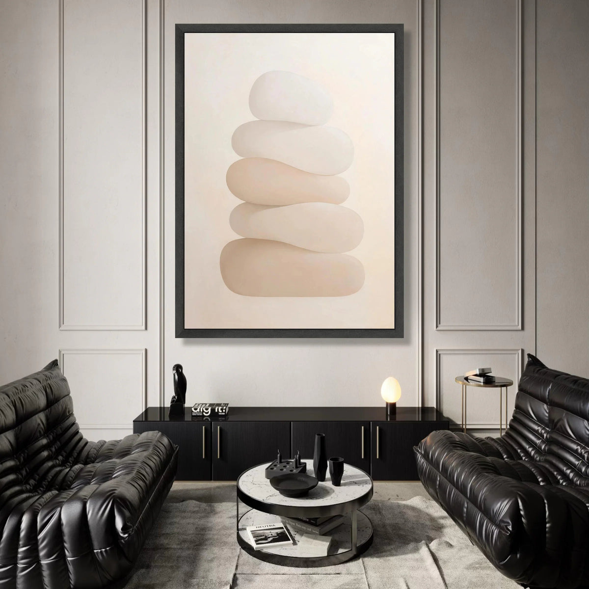 Neutral Stacked Stones Canvas, Minimalist Abstract Wall Art, Modern Home Decor, Calming Natural Shapes Canvas, Soft Beige Canvas Print Art