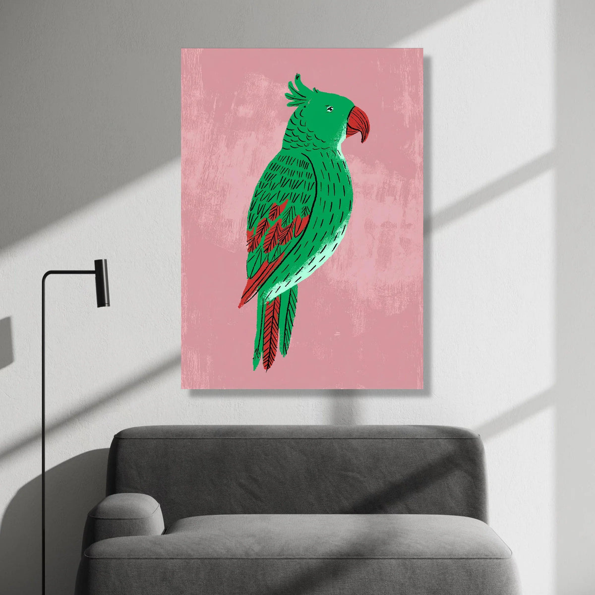 Vibrant Green Parrot Illustration Canvas, Tropical Bird Wall Art, Nature Animal Canvas, Colorful Home Decoration Canvas Print Art