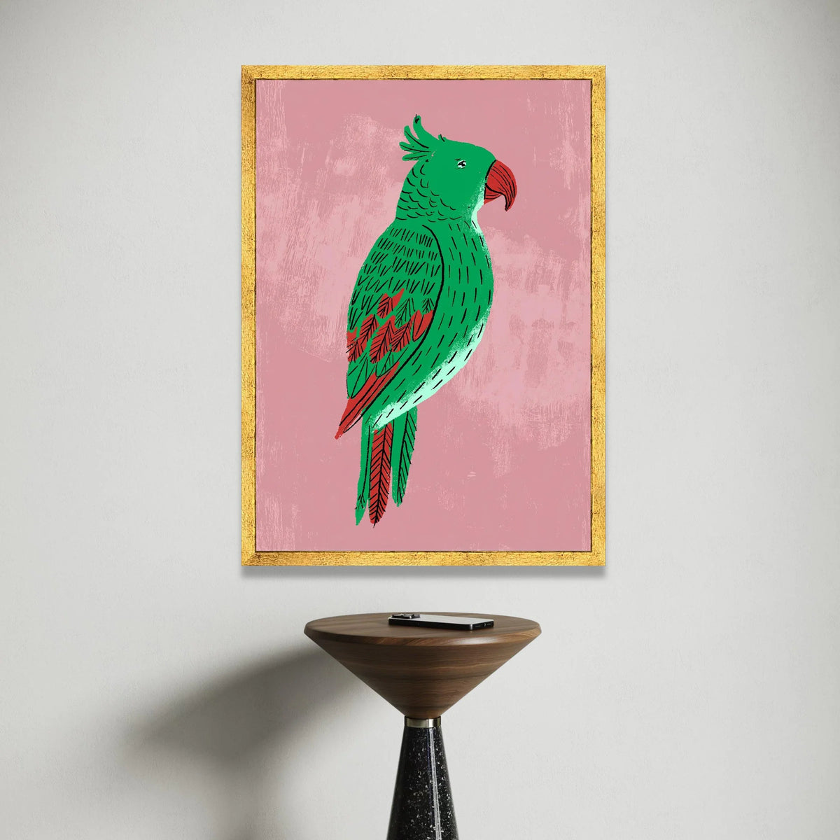 Vibrant Green Parrot Illustration Canvas, Tropical Bird Wall Art, Nature Animal Canvas, Colorful Home Decoration Canvas Print Art