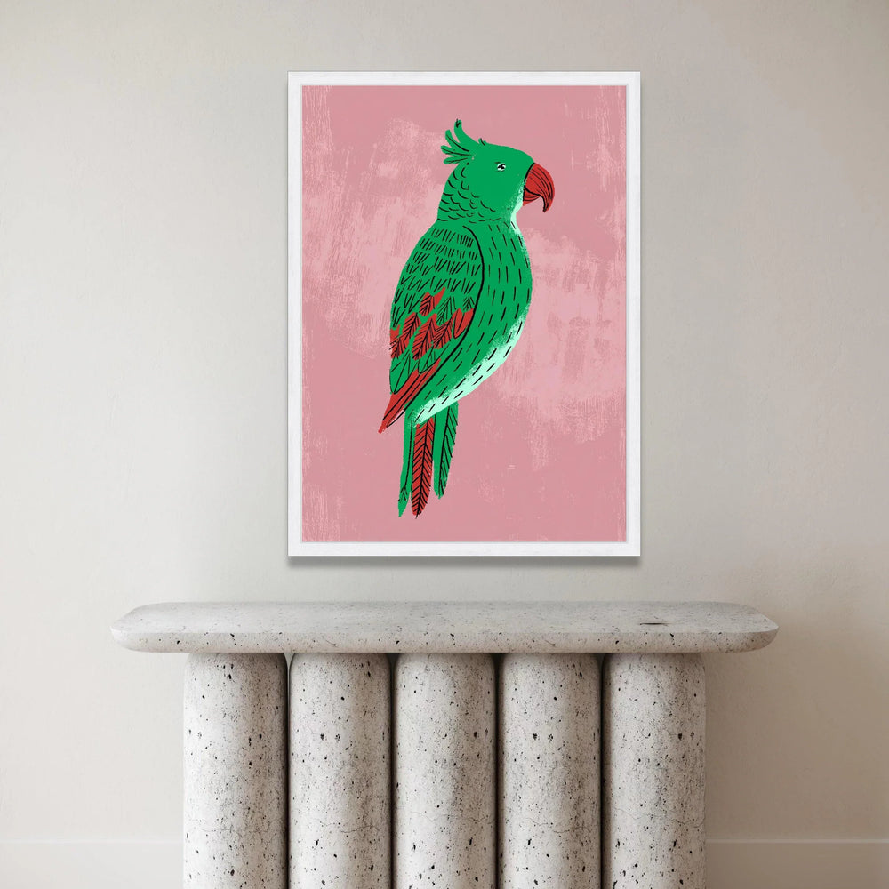 Vibrant Green Parrot Illustration Canvas, Tropical Bird Wall Art, Nature Animal Canvas, Colorful Home Decoration Canvas Print Art