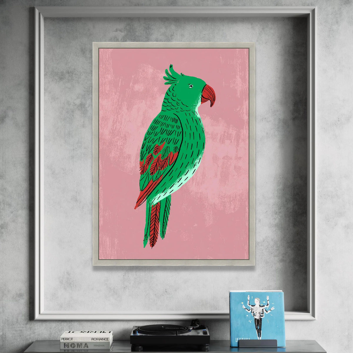 Vibrant Green Parrot Illustration Canvas, Tropical Bird Wall Art, Nature Animal Canvas, Colorful Home Decoration Canvas Print Art