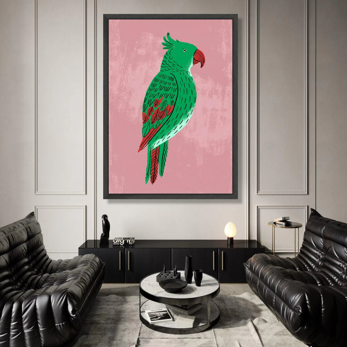 Vibrant Green Parrot Illustration Canvas, Tropical Bird Wall Art, Nature Animal Canvas, Colorful Home Decoration Canvas Print Art