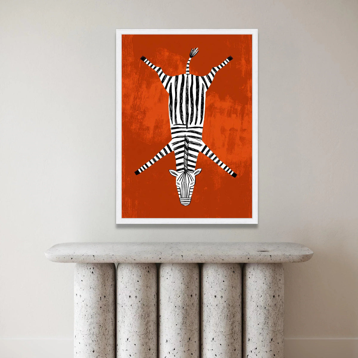 Playful Zebra Illustration Canvas, Striped Animal Wall Art, Modern African Safari Decor, Bold Orange Background, Kids Room Canvas Print Art