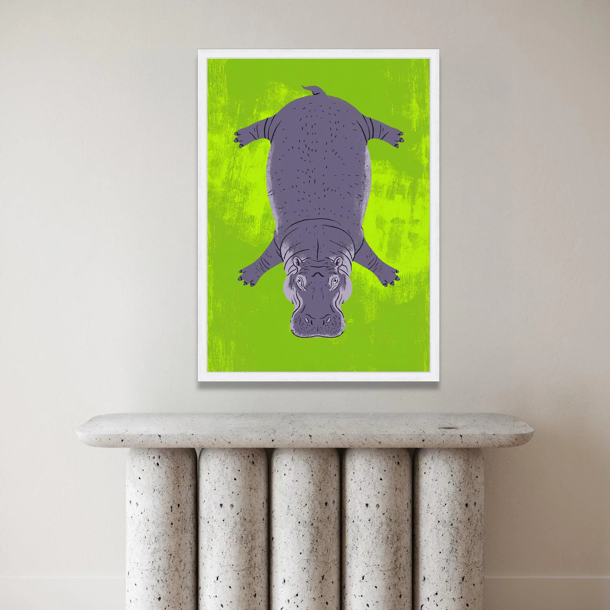 Playful Hippo Illustration Canvas, Animal Wall Art, Vibrant Green Background, Kids Room Decor, Fun Wildlife Canvas Art Canvas Print Art