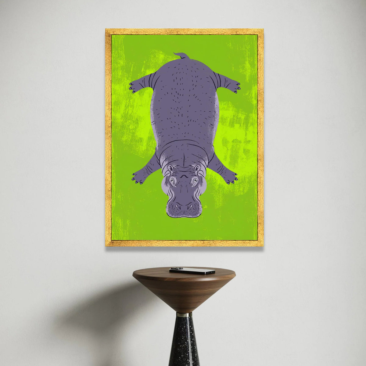 Playful Hippo Illustration Canvas, Animal Wall Art, Vibrant Green Background, Kids Room Decor, Fun Wildlife Canvas Art Canvas Print Art