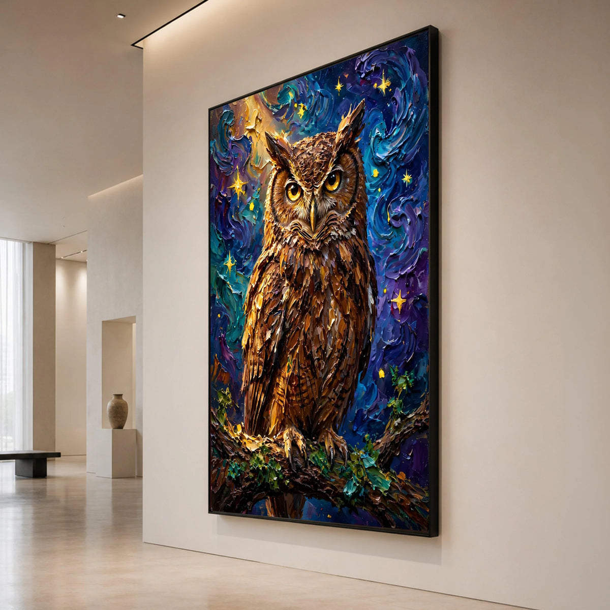 Majestic Owl at Night Canvas, Starry Sky Wall Art, Bird Nature Canvas, Woodland Animal Decoration, Nighttime Wildlife Print Canvas Print Art