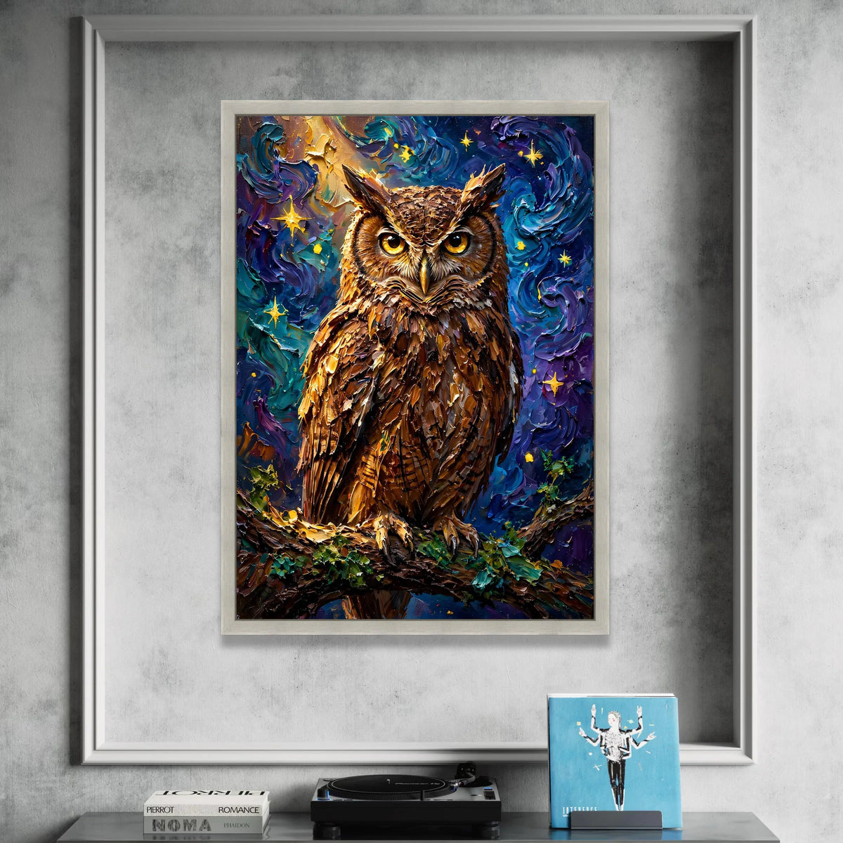 Majestic Owl at Night Canvas, Starry Sky Wall Art, Bird Nature Canvas, Woodland Animal Decoration, Nighttime Wildlife Print Canvas Print Art