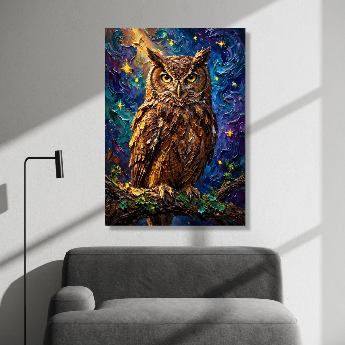 Majestic Owl at Night Canvas, Starry Sky Wall Art, Bird Nature Canvas, Woodland Animal Decoration, Nighttime Wildlife Print Canvas Print Art