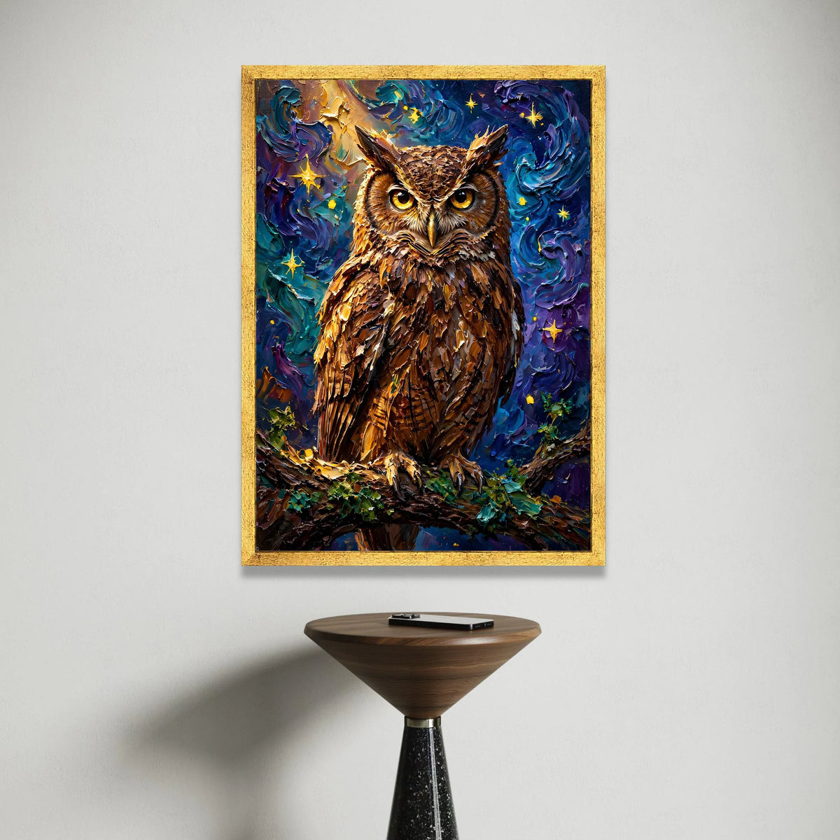Majestic Owl at Night Canvas, Starry Sky Wall Art, Bird Nature Canvas, Woodland Animal Decoration, Nighttime Wildlife Print Canvas Print Art