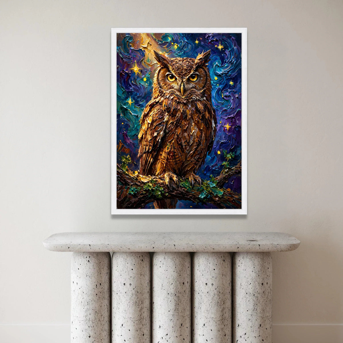 Majestic Owl at Night Canvas, Starry Sky Wall Art, Bird Nature Canvas, Woodland Animal Decoration, Nighttime Wildlife Print Canvas Print Art