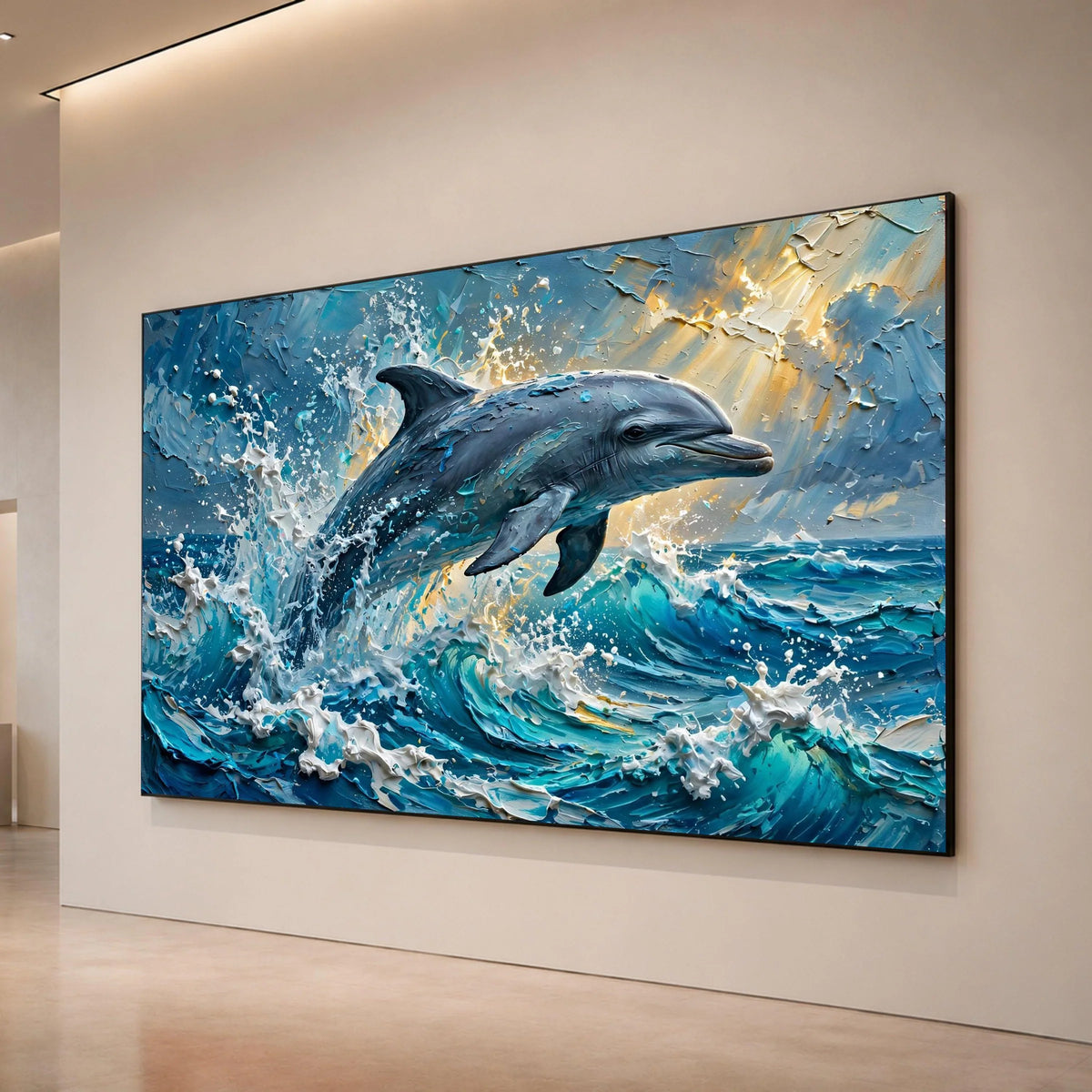 Jumping Dolphin Canvas Wall Art, Ocean Wave Splash, Marine Life Decoration, Coastal Wall Art, Blue Sea Canvas Print Canvas Print Art