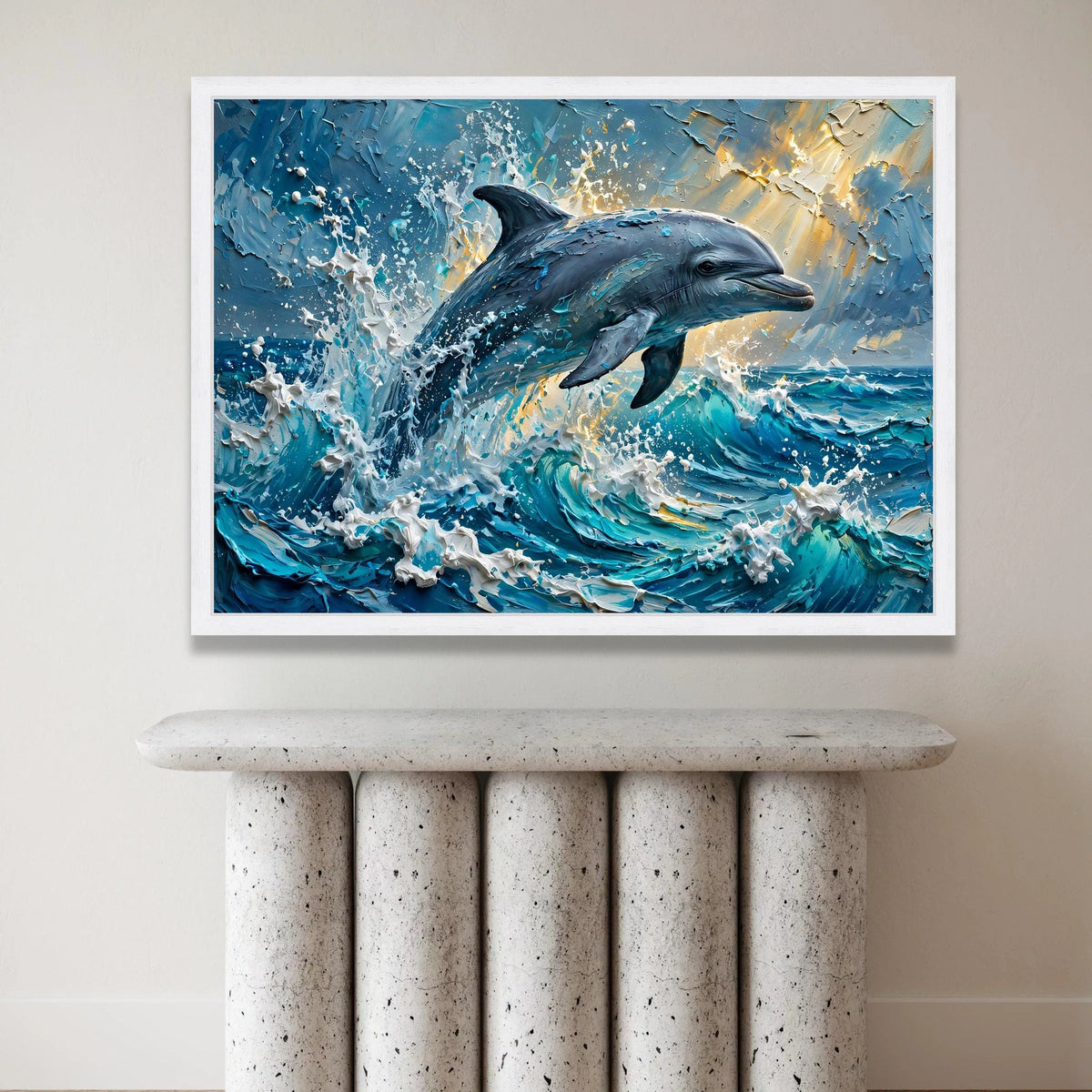 Jumping Dolphin Canvas Wall Art, Ocean Wave Splash, Marine Life Decoration, Coastal Wall Art, Blue Sea Canvas Print Canvas Print Art