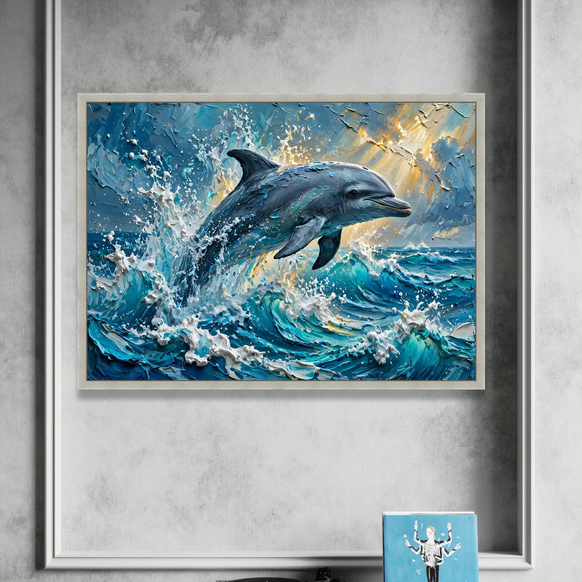 Jumping Dolphin Canvas Wall Art, Ocean Wave Splash, Marine Life Decoration, Coastal Wall Art, Blue Sea Canvas Print Canvas Print Art