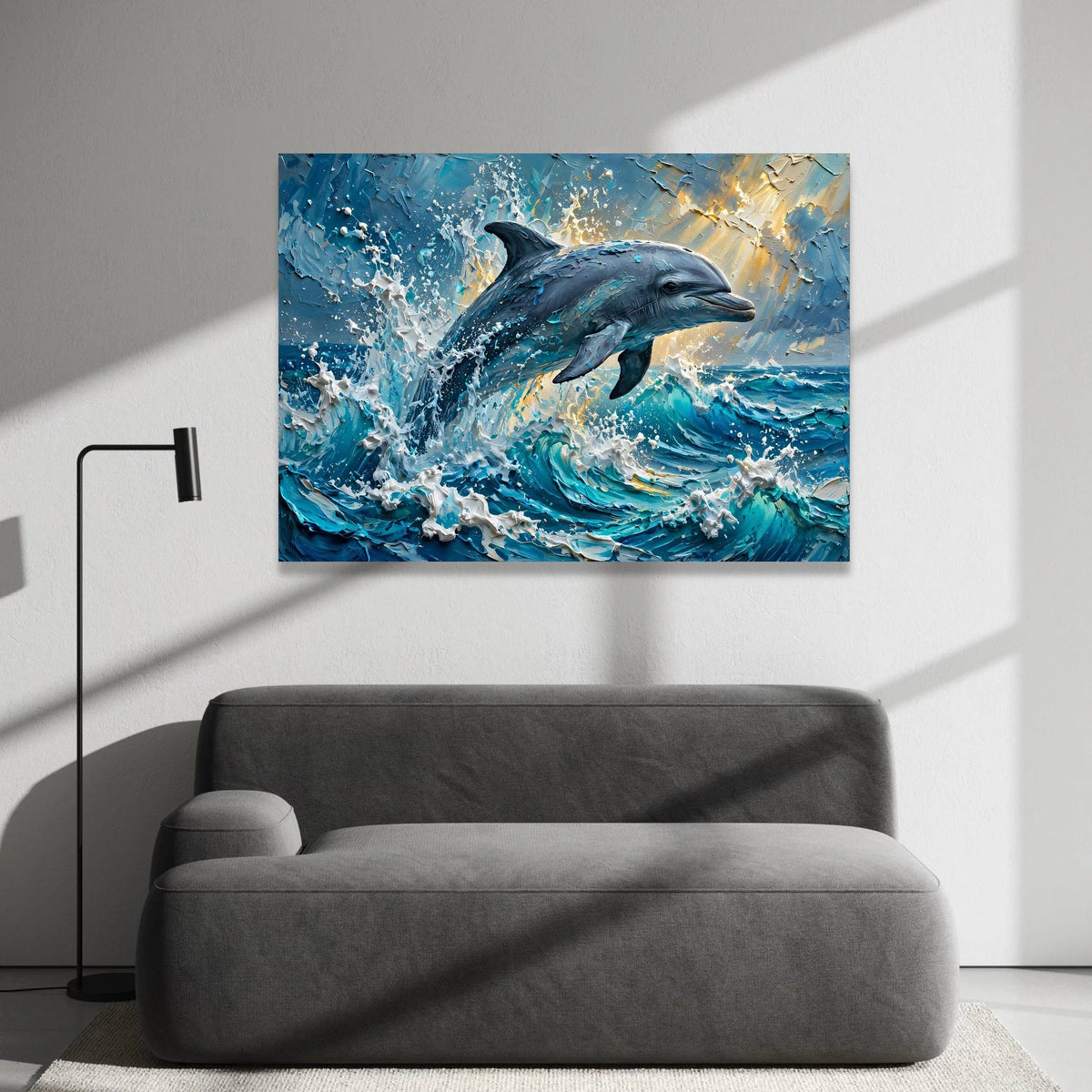 Jumping Dolphin Canvas Wall Art, Ocean Wave Splash, Marine Life Decoration, Coastal Wall Art, Blue Sea Canvas Print Canvas Print Art