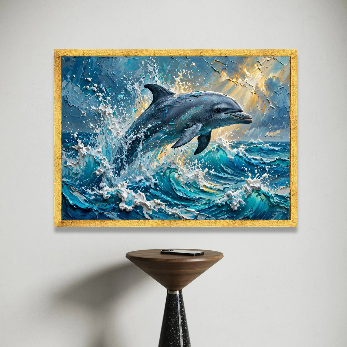 Jumping Dolphin Canvas Wall Art, Ocean Wave Splash, Marine Life Decoration, Coastal Wall Art, Blue Sea Canvas Print Canvas Print Art