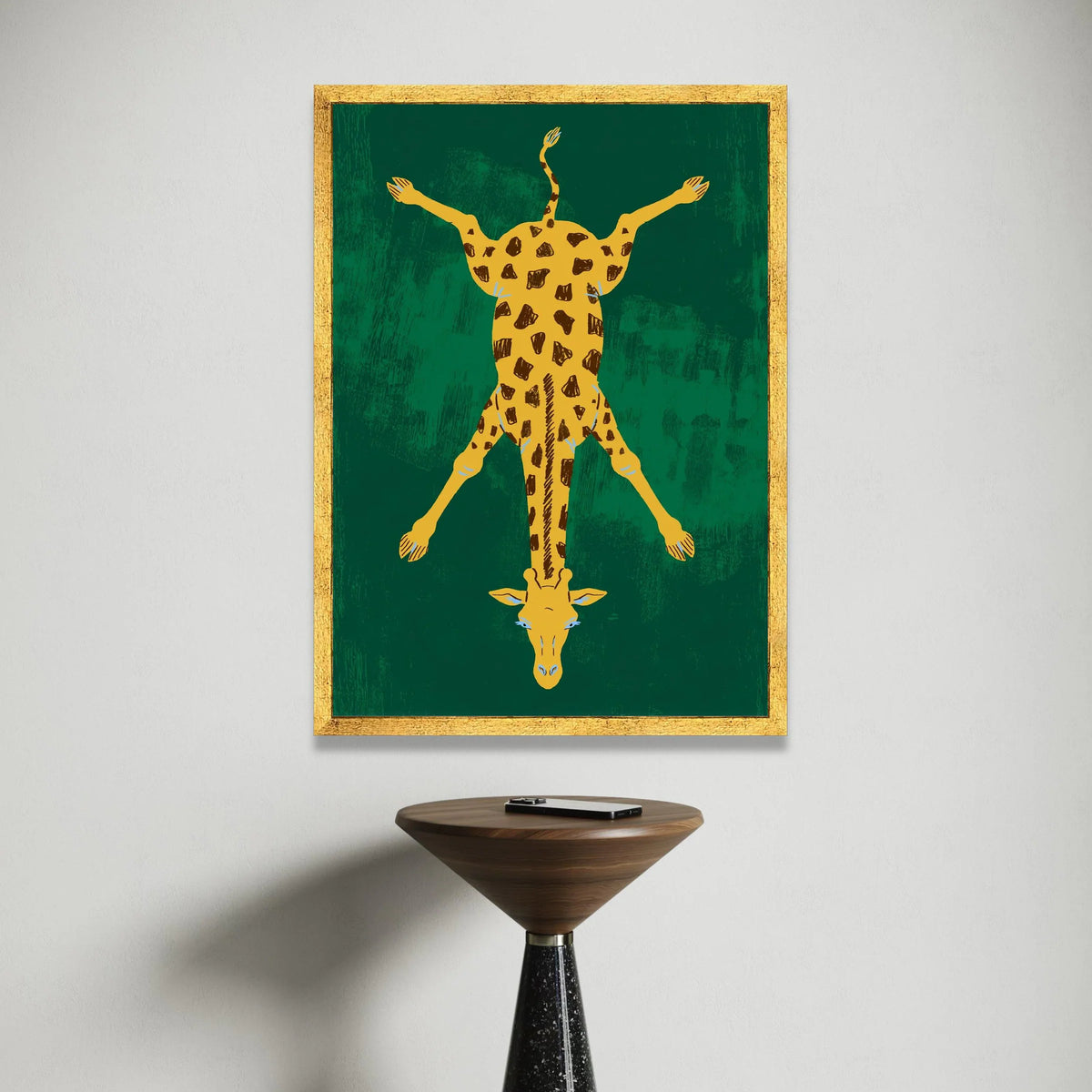Playful Giraffe Illustration Canvas, Unique Animal Wall Art, Bold Wildlife Decor, Modern Safari Canvas, Green Background Canvas Print Art