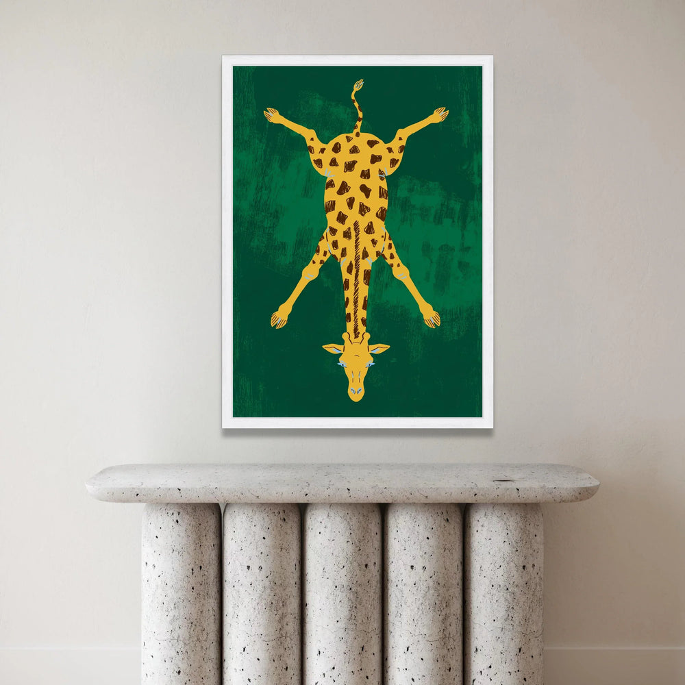 Playful Giraffe Illustration Canvas, Unique Animal Wall Art, Bold Wildlife Decor, Modern Safari Canvas, Green Background Canvas Print Art