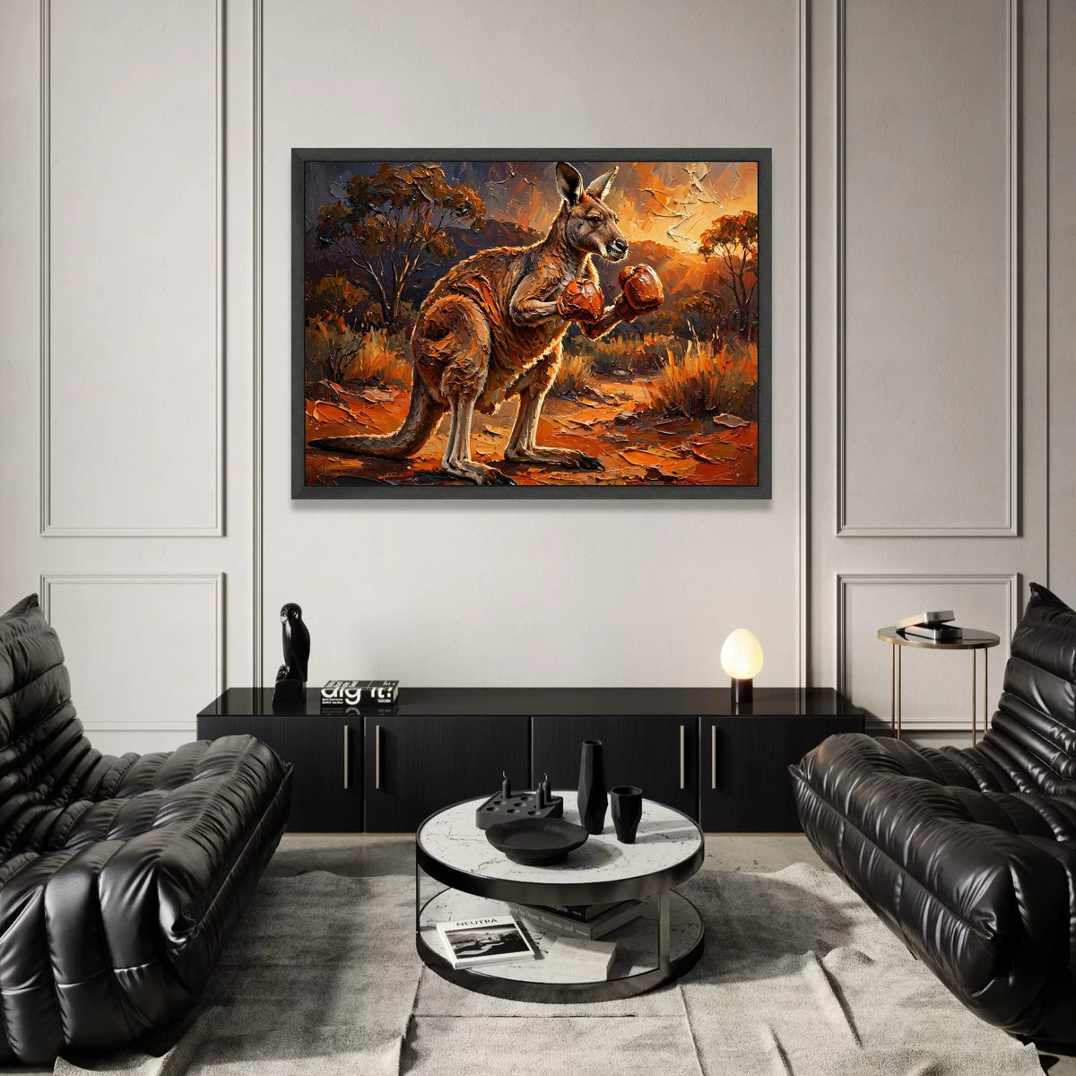 Boxing Kangaroo Canvas Wall Art, Unique Animal Painting, Australian Wildlife Canvas, Rustic Nature Landscape, Statement Canvas Print Art