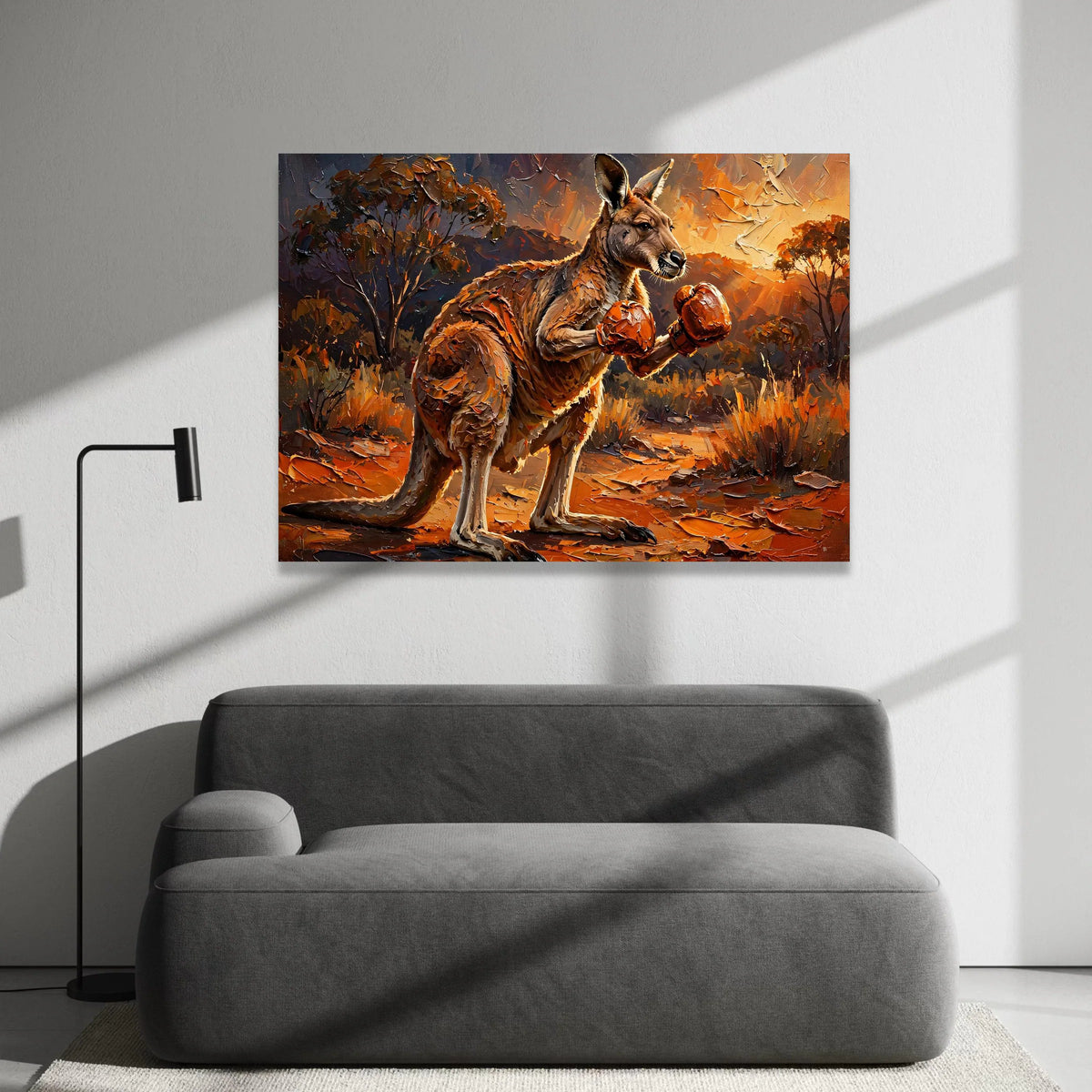 Boxing Kangaroo Canvas Wall Art, Unique Animal Painting, Australian Wildlife Canvas, Rustic Nature Landscape, Statement Canvas Print Art