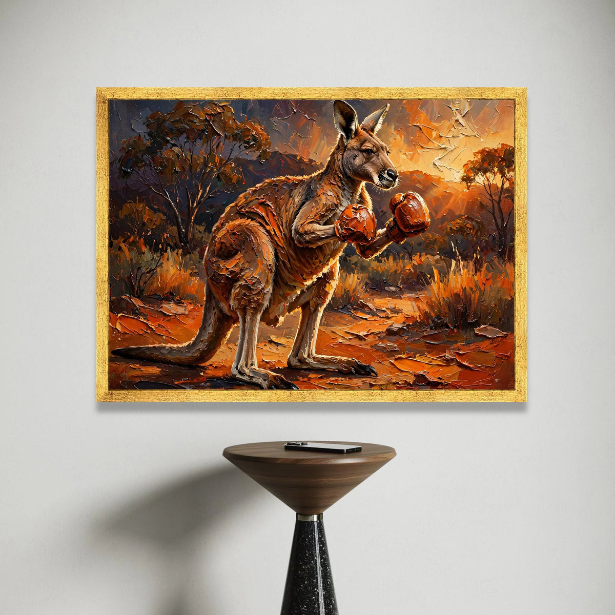Boxing Kangaroo Canvas Wall Art, Unique Animal Painting, Australian Wildlife Canvas, Rustic Nature Landscape, Statement Canvas Print Art