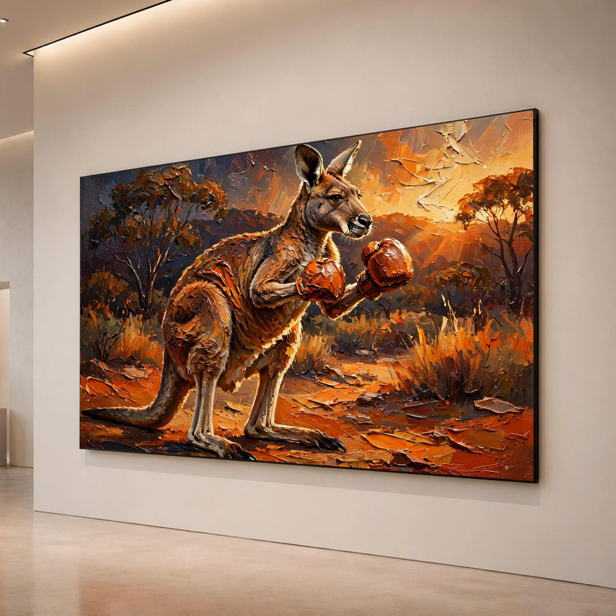 Boxing Kangaroo Canvas Wall Art, Unique Animal Painting, Australian Wildlife Canvas, Rustic Nature Landscape, Statement Canvas Print Art