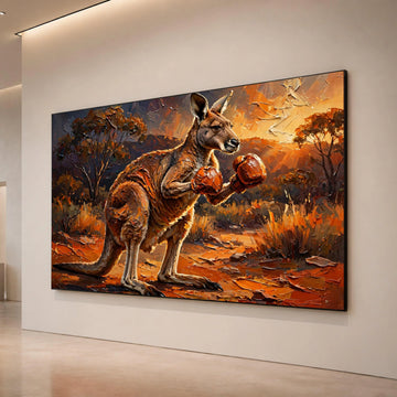 Boxing Kangaroo Canvas Wall Art, Unique Animal Painting, Australian Wildlife Canvas, Rustic Nature Landscape, Statement Canvas Print Art