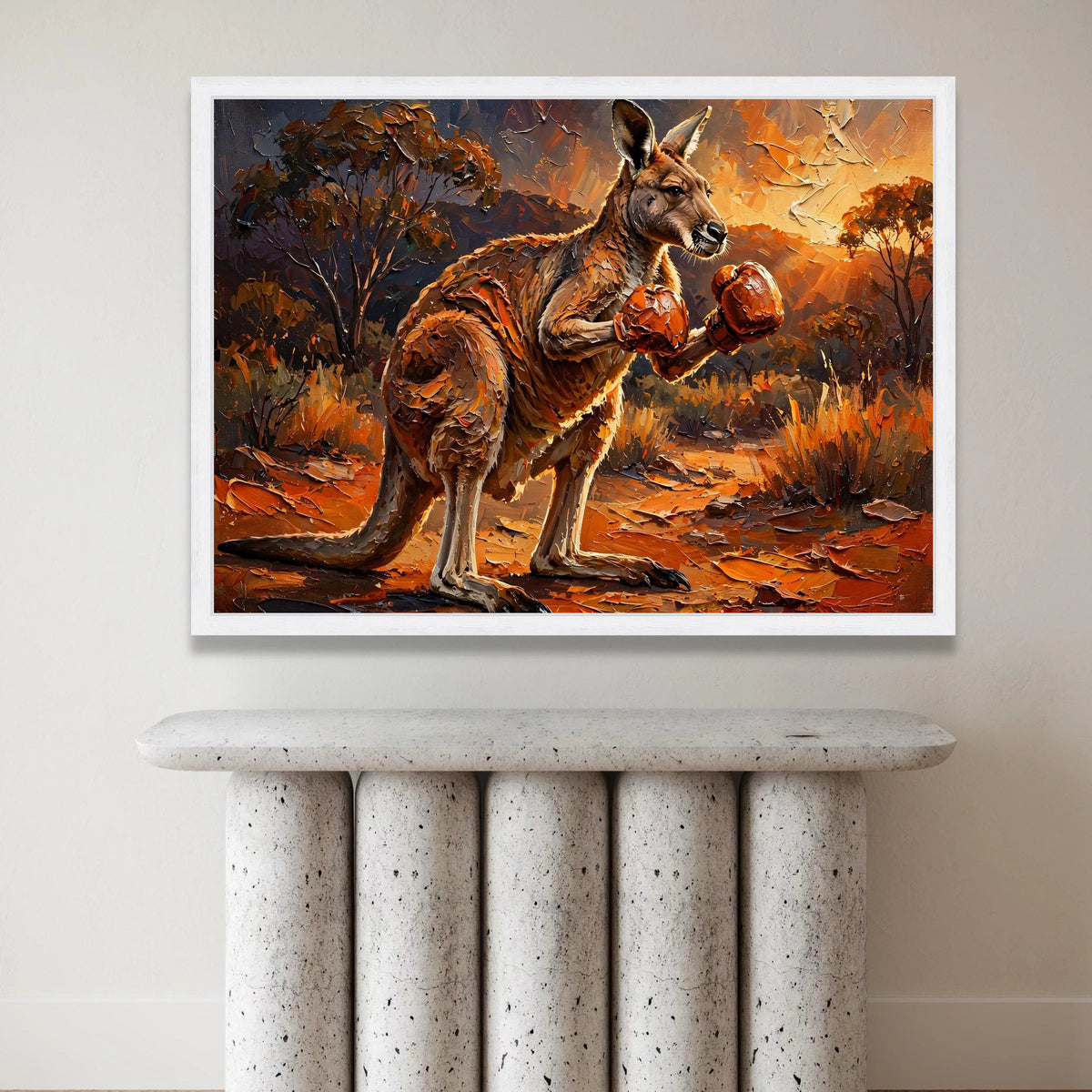 Boxing Kangaroo Canvas Wall Art, Unique Animal Painting, Australian Wildlife Canvas, Rustic Nature Landscape, Statement Canvas Print Art