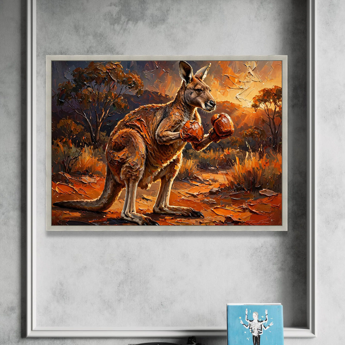 Boxing Kangaroo Canvas Wall Art, Unique Animal Painting, Australian Wildlife Canvas, Rustic Nature Landscape, Statement Canvas Print Art